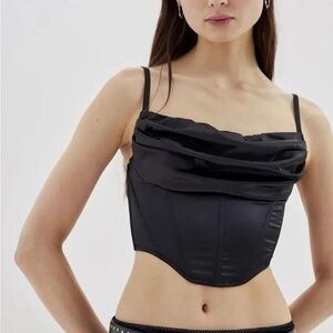 Urban Outfitters Black Satin Ayla Cropped Corset Top ~ Size 6